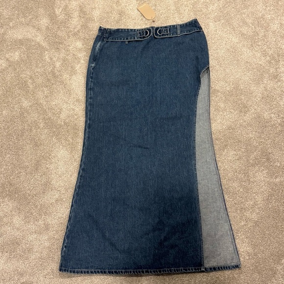 Meshki Ramsey Y2K Style Denim Maxi Skirt With Split Dark Blue size XXL NWT - Picture 2 of 8